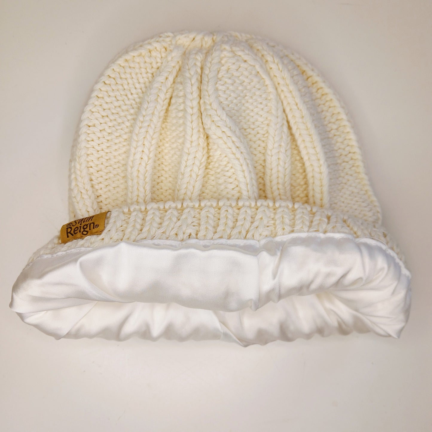 Stretch Satin Lined Cotton Knit Beanie Hat (Small)