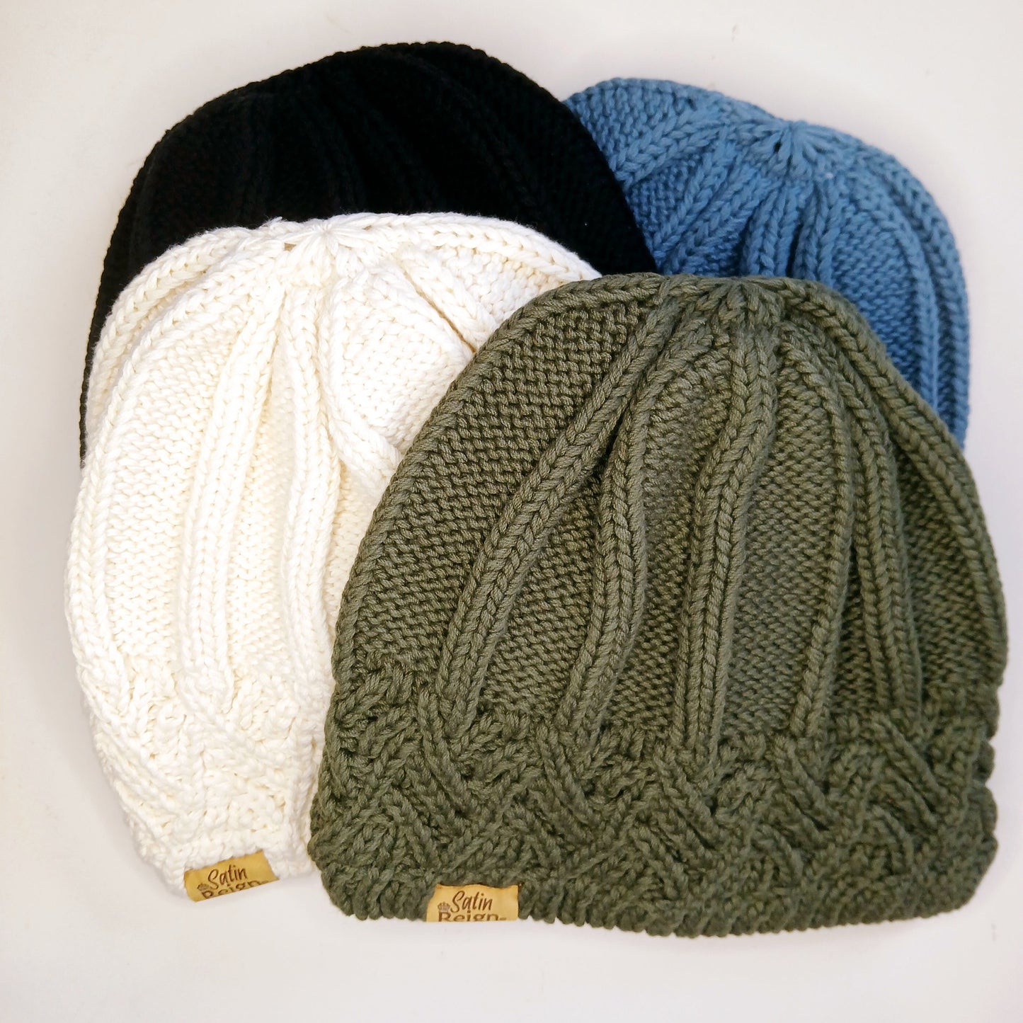 Stretch Satin Lined Cotton Knit Beanie Hat (Small)
