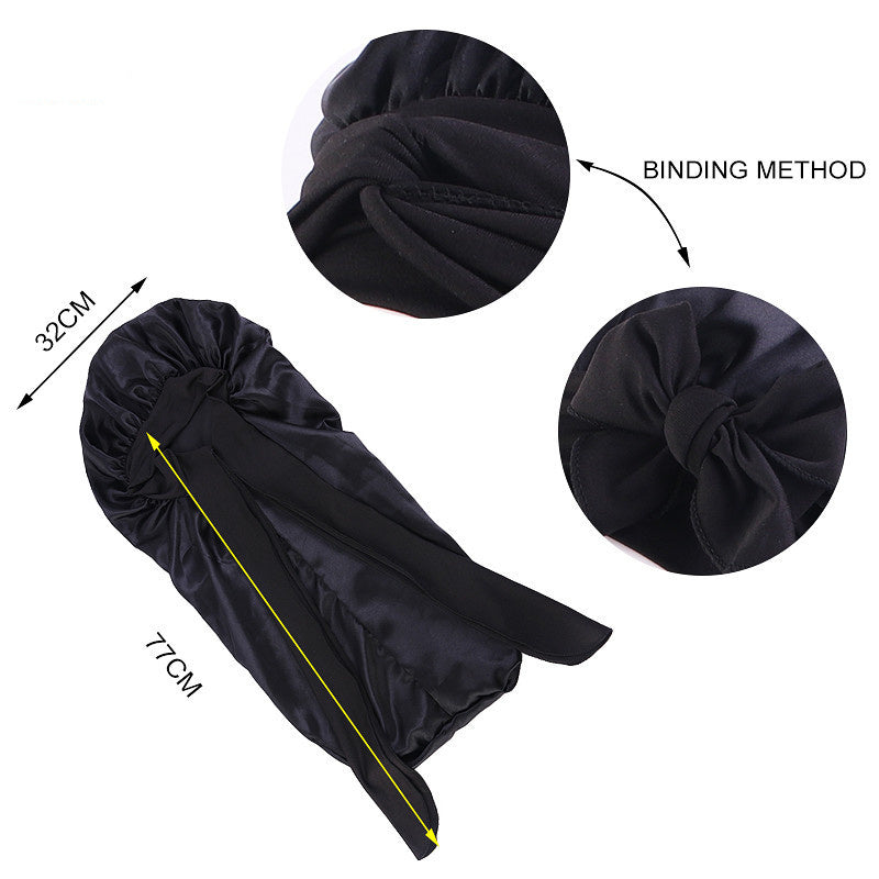 Long Satin Bonnet With Wide Stretchy Edge Band Tie