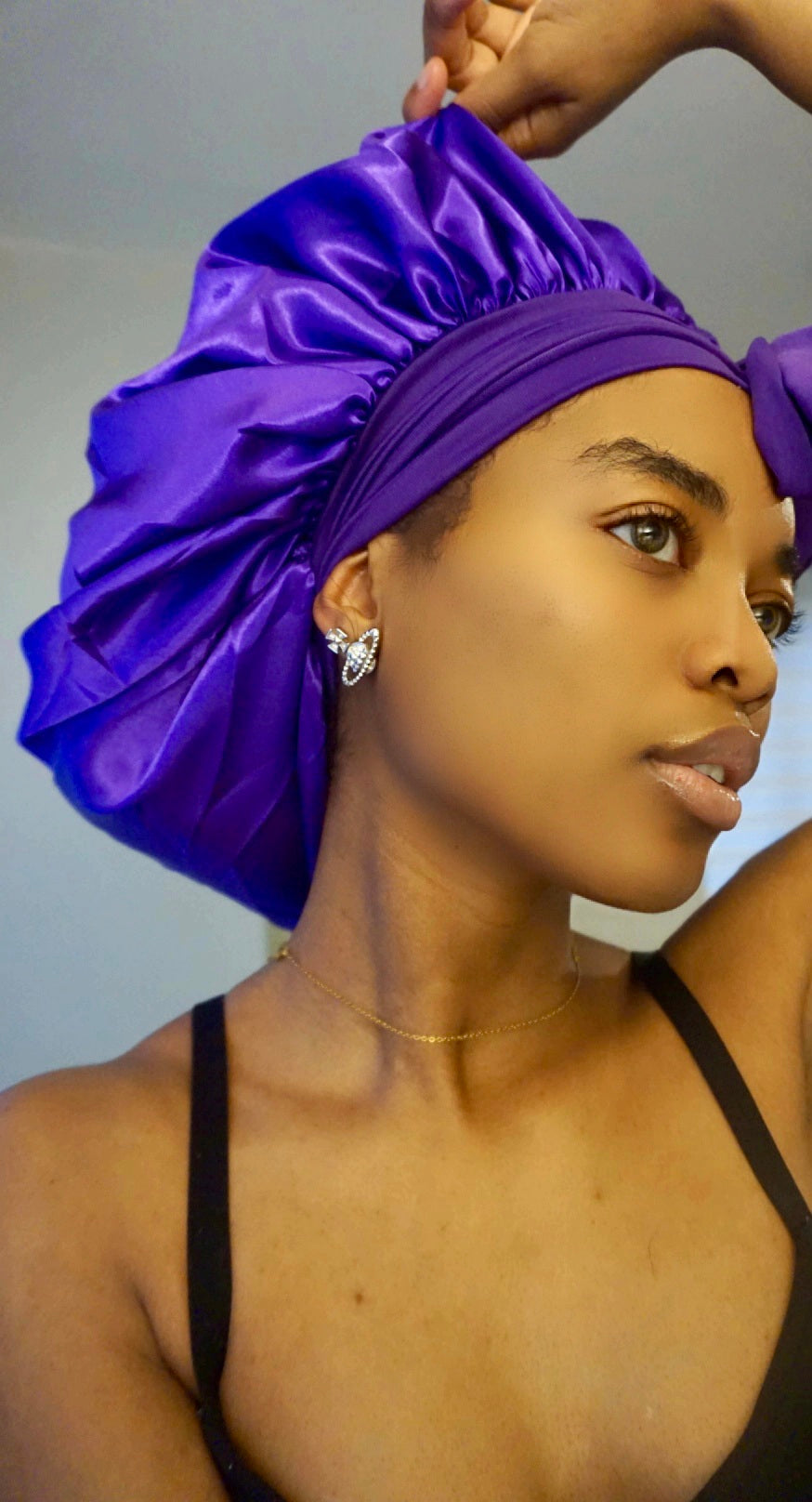 Satin Bonnet Single Layer: African, Ankara Print Wide Stretchy Edges Tie Band Adult Large