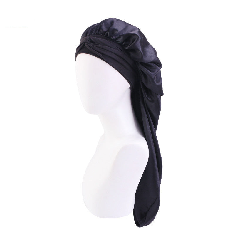 Long Satin Bonnet With Wide Stretchy Edge Band Tie