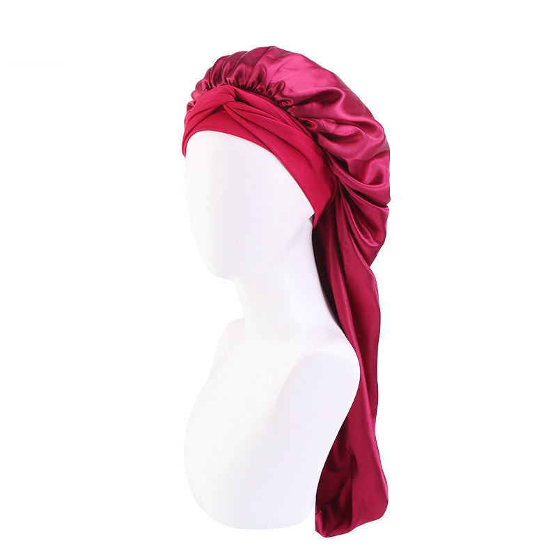 Long Satin Bonnet With Wide Stretchy Edge Band Tie