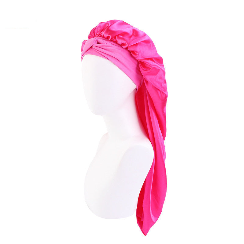 Long Satin Bonnet With Wide Stretchy Edge Band Tie