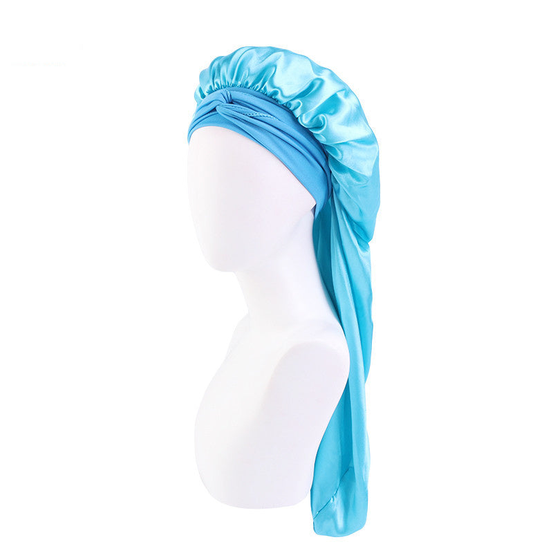 Long Satin Bonnet With Wide Stretchy Edge Band Tie