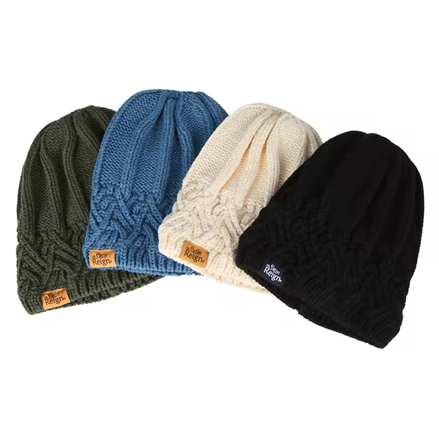 Stretch Satin Lined Cotton Knit Beanie Hat (Small)