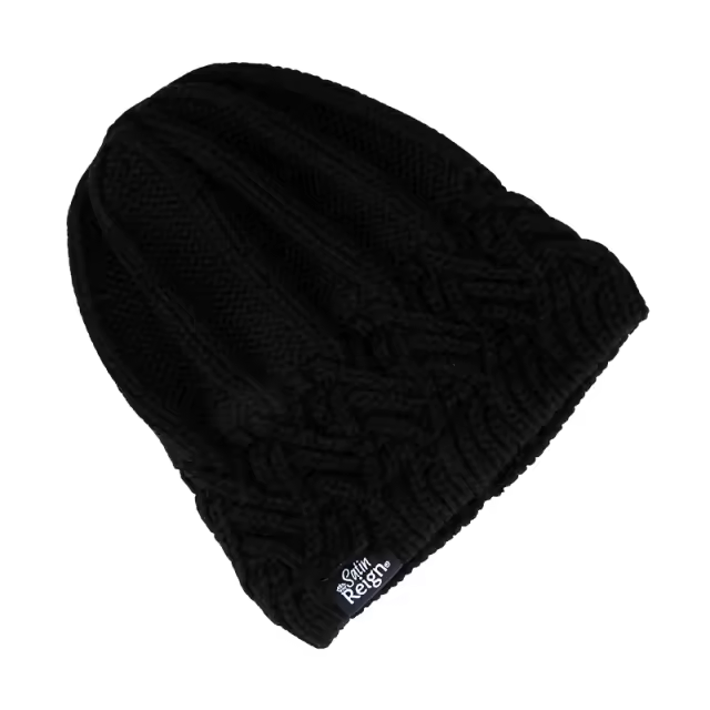 Stretch Satin Lined Cotton Knit Beanie Hat (Small)