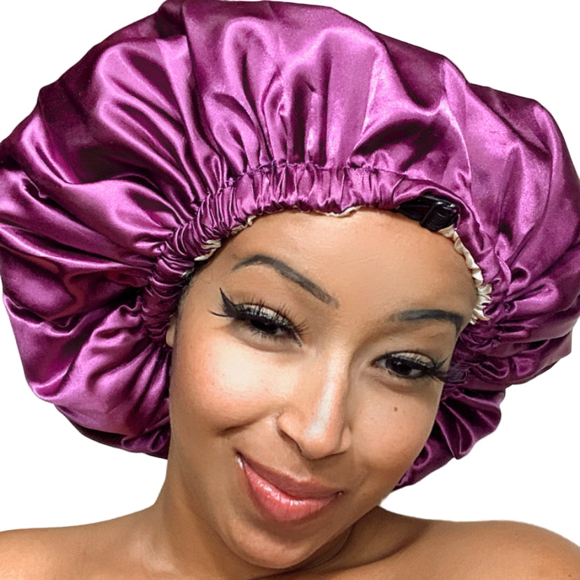 Satin Shower Cap; Double Layered, Waterproof, Adjustable, Reversible Extra Large