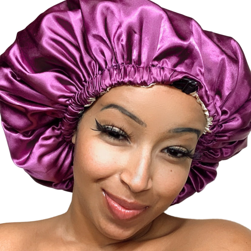 Satin Shower Cap; Double Layered, Waterproof, Adjustable, Reversible Extra Large