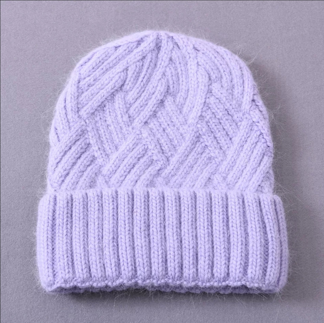 Extra Large Stretch Satin Lined Cashmere Fur Knit Cuffed Winter Beanie Hat (Large)