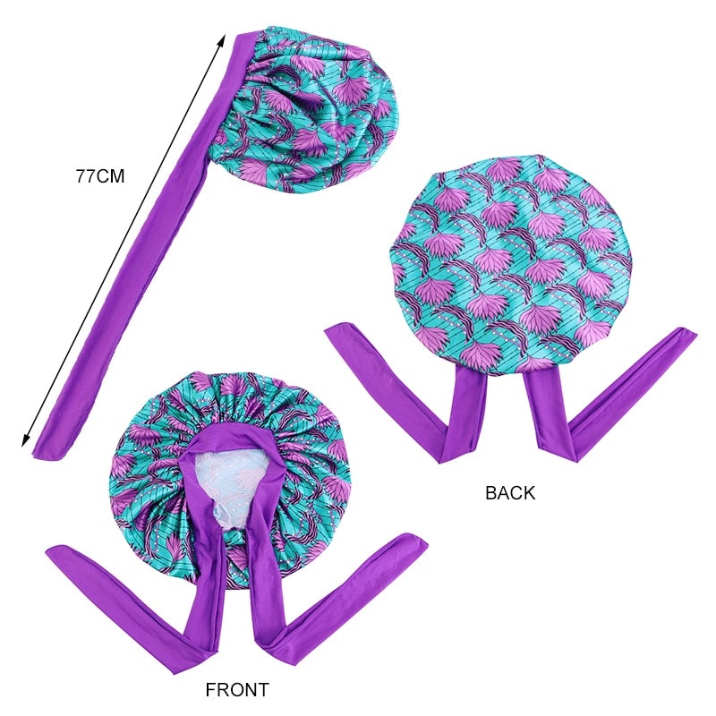Satin Bonnet Single Layer: African, Ankara Print Wide Stretchy Edges Tie Band (Kid Size, Small & Large)