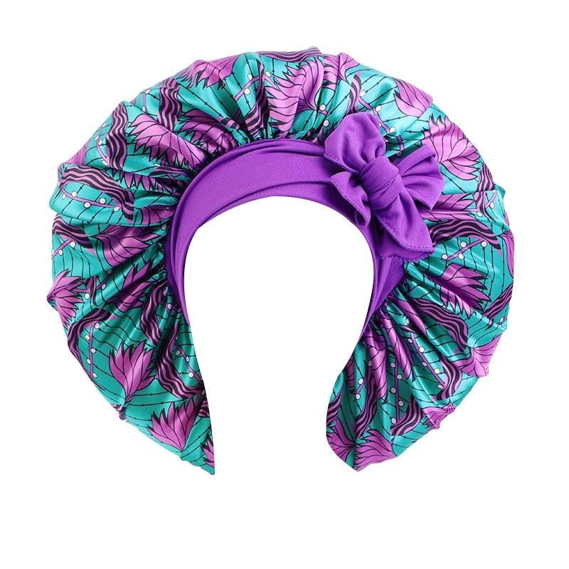 Satin Bonnet Single Layer: African, Ankara Print Wide Stretchy Edges Tie Band (Kid Size, Small & Large)