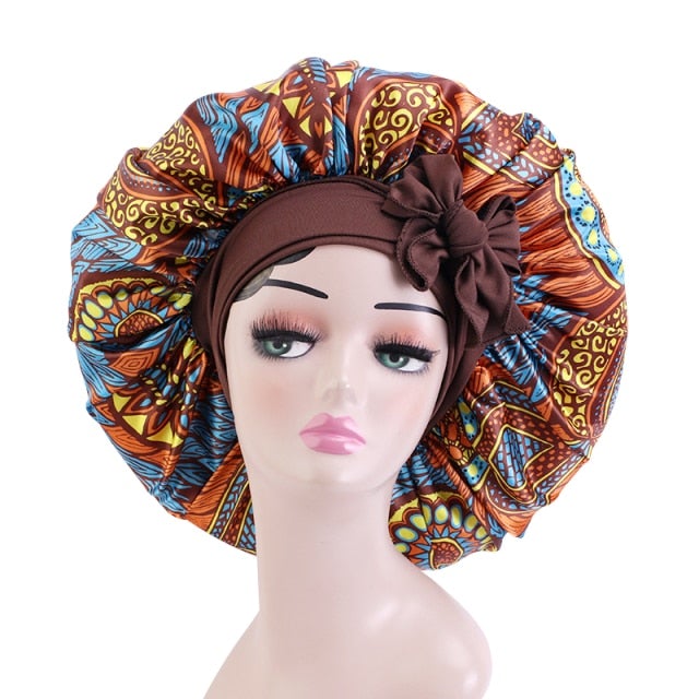 Satin Bonnet Single Layer: African, Ankara Print Wide Stretchy Edges Tie Band (Kid Size, Small & Large)