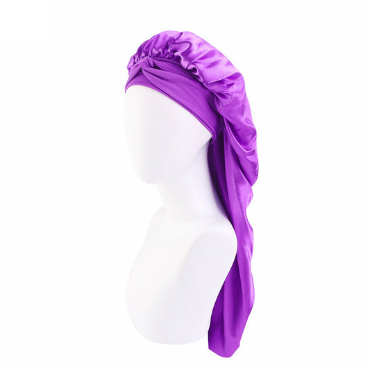 Long Satin Bonnet With Wide Stretchy Edge Band Tie
