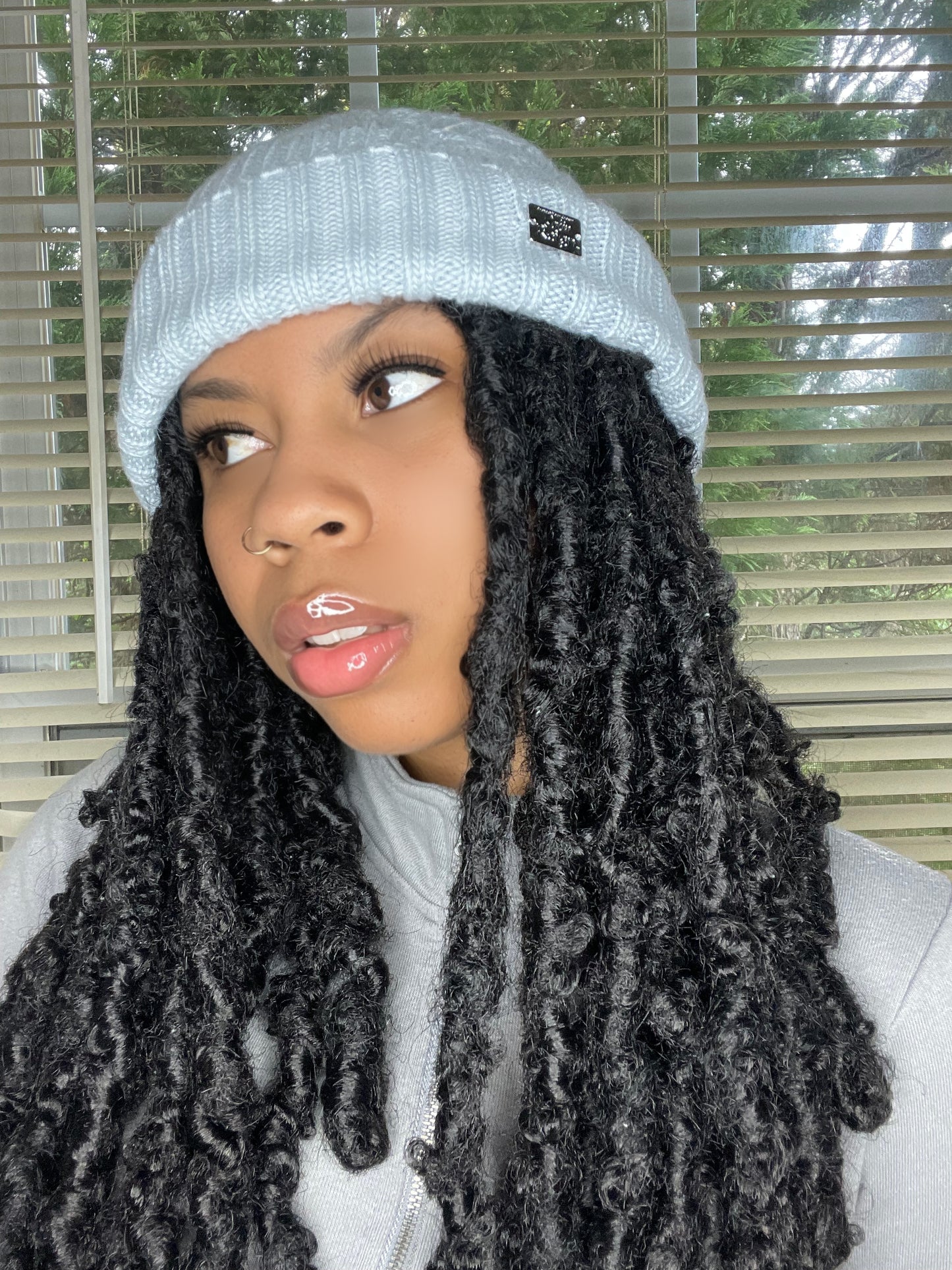 Large Stretch Satin Lined Cashmere Fur Knit Cuffed Winter Beanie Hat (Large)