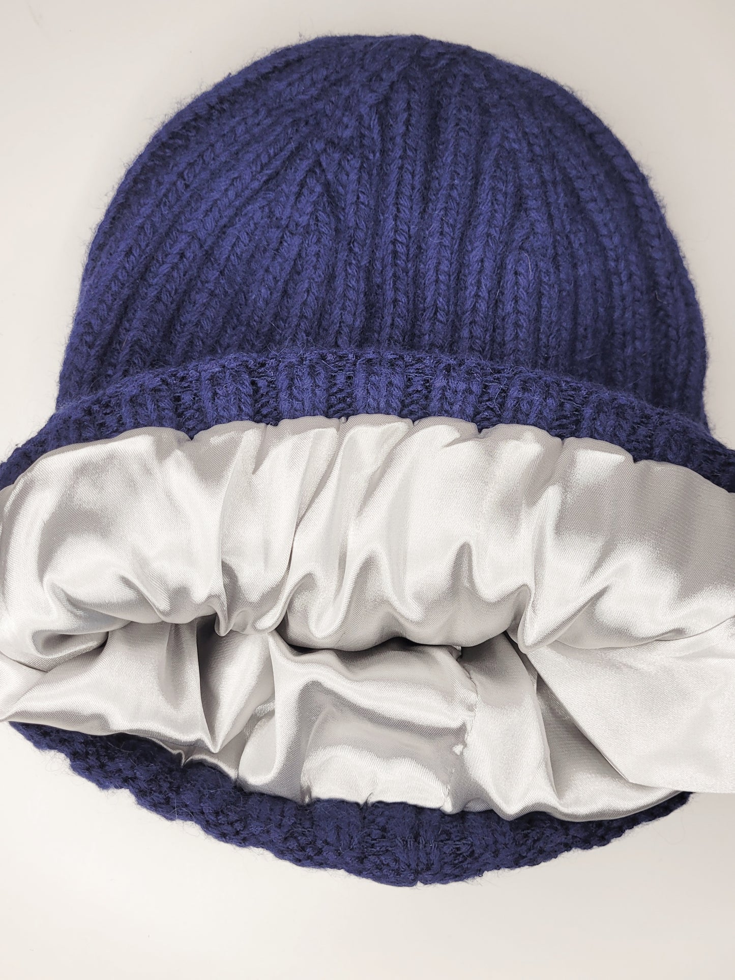 Small/Medium Kids Stretch Satin Lined Cashmere Fur Knit Cuffed Winter Beanie Hat (Large)