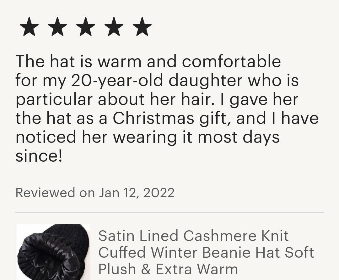 Large Stretch Satin Lined Cashmere Fur Knit Cuffed Winter Beanie Hat (Large)