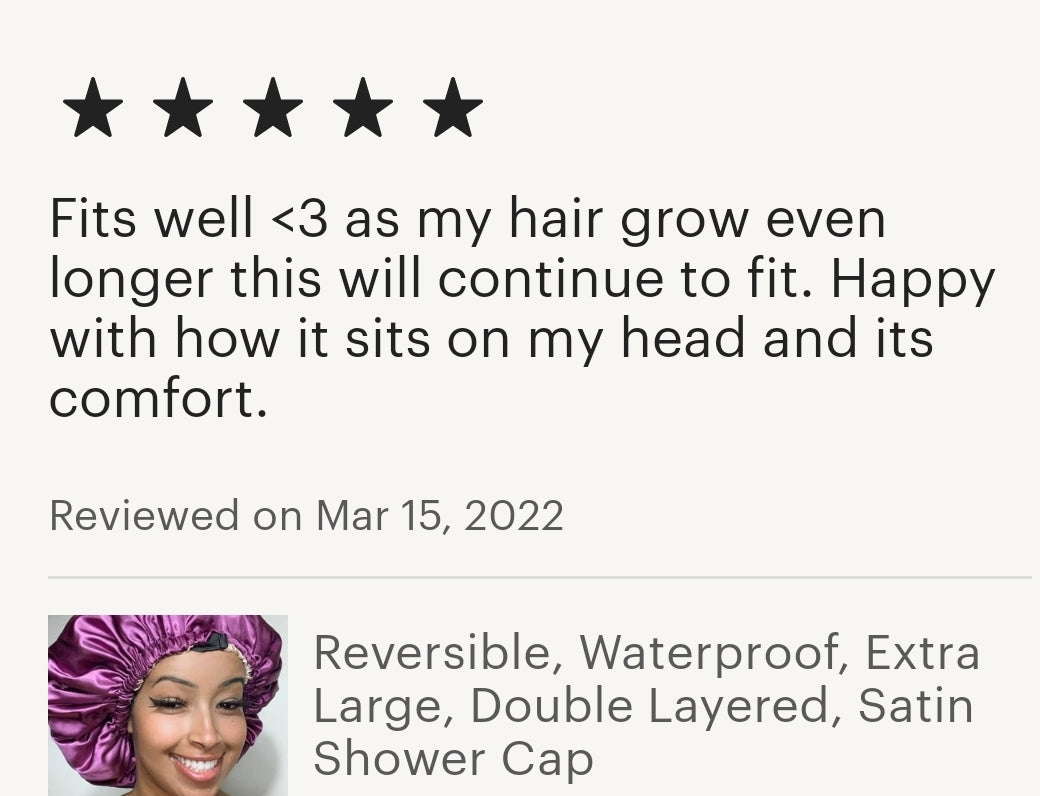 Satin Shower Cap; Double Layered, Waterproof, Adjustable, Reversible Extra Large