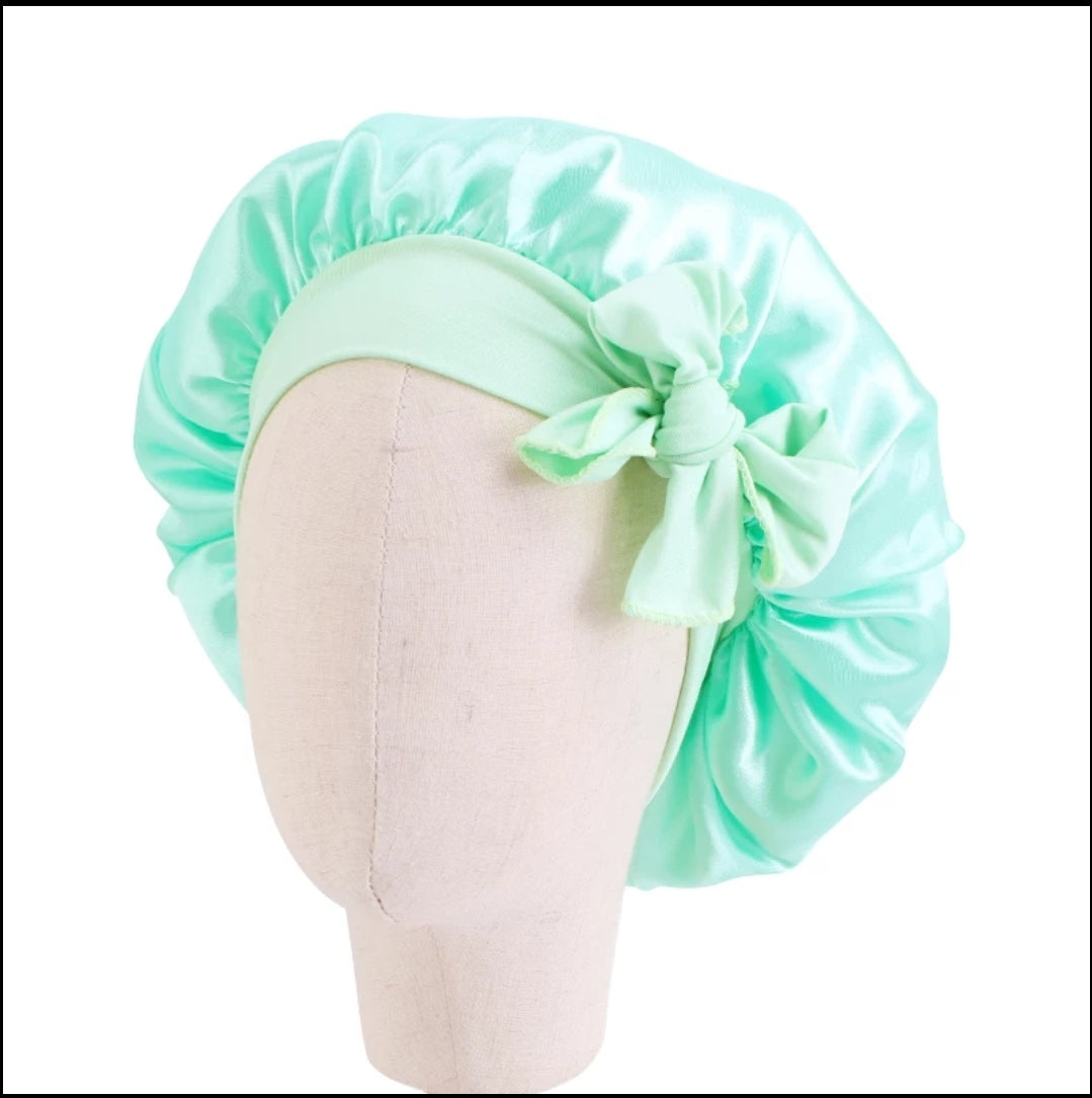 Kid's Satin Bonnet Single Layer: Wide Stretchy Edges Tie Band Kid Size)