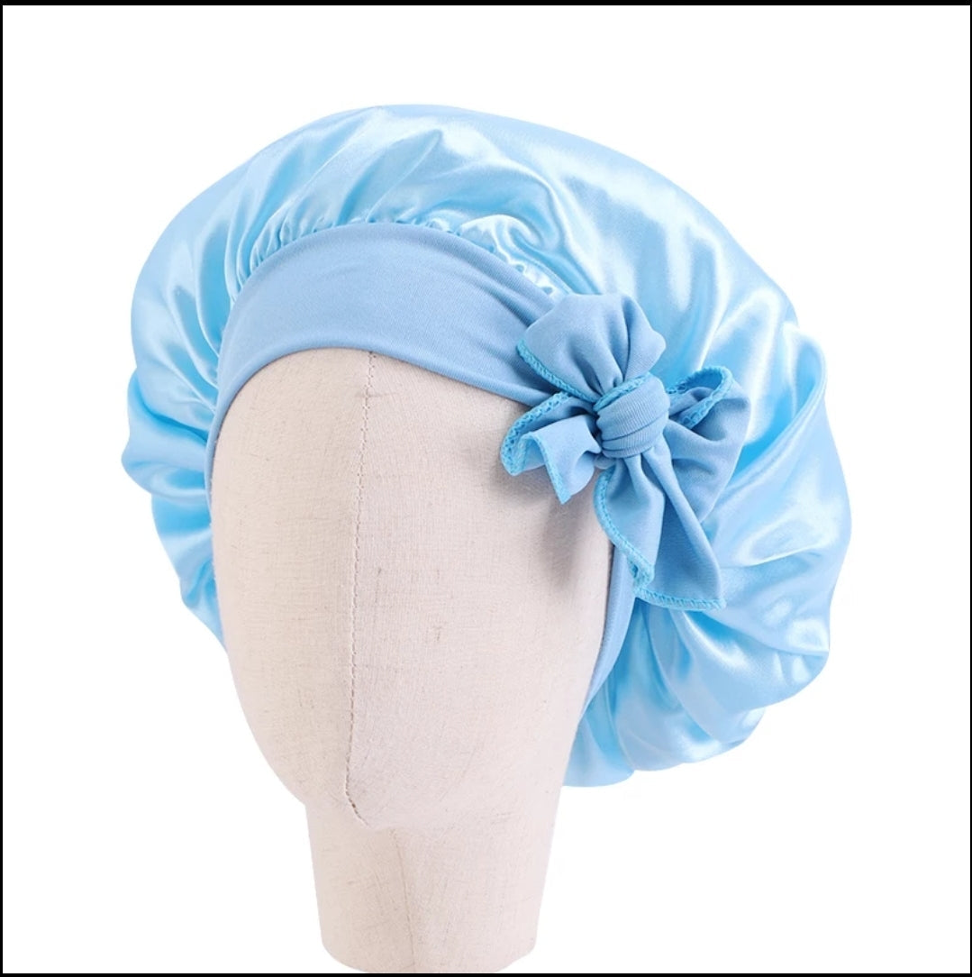 Kid's Satin Bonnet Single Layer: Wide Stretchy Edges Tie Band Kid Size)