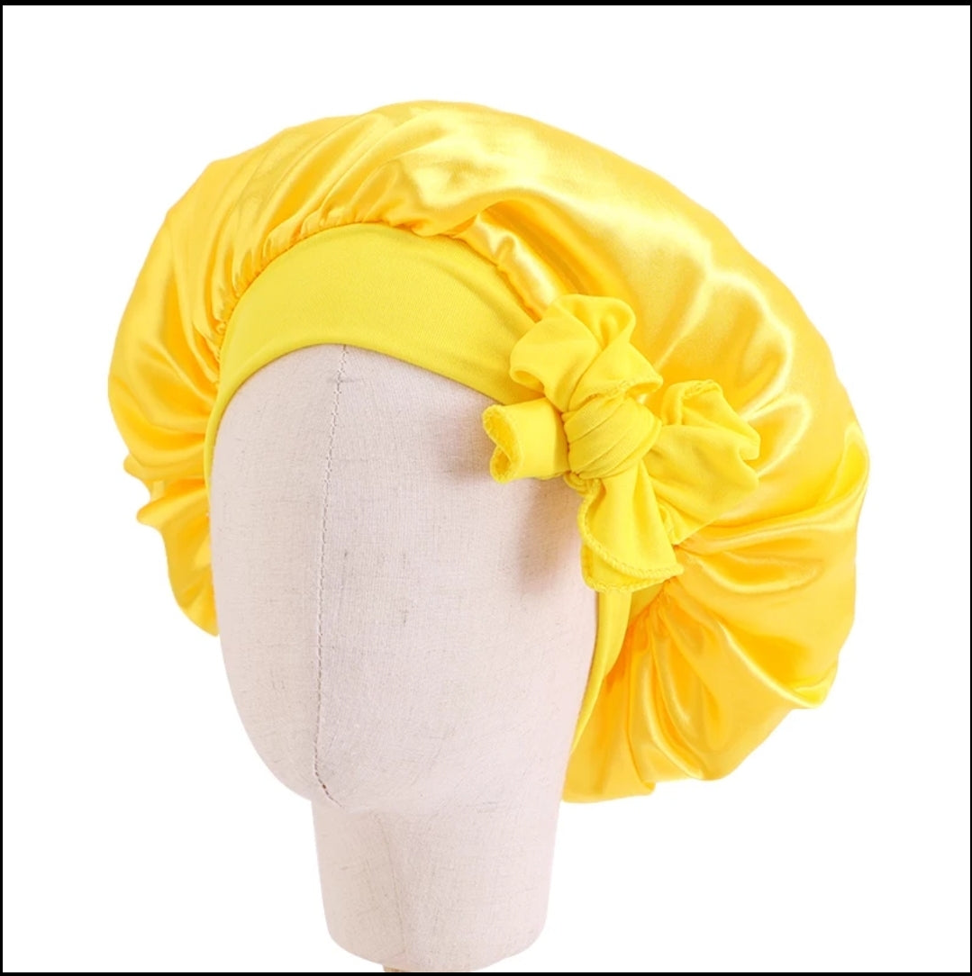 Kid's Satin Bonnet Single Layer: Wide Stretchy Edges Tie Band Kid Size)