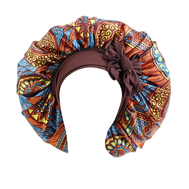 Satin Bonnet Single Layer: African, Ankara Print Wide Stretchy Edges Tie Band (Kid Size, Small & Large)