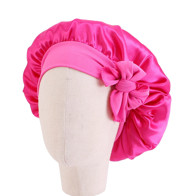 Kid's Satin Bonnet Single Layer: Wide Stretchy Edges Tie Band Kid Size)