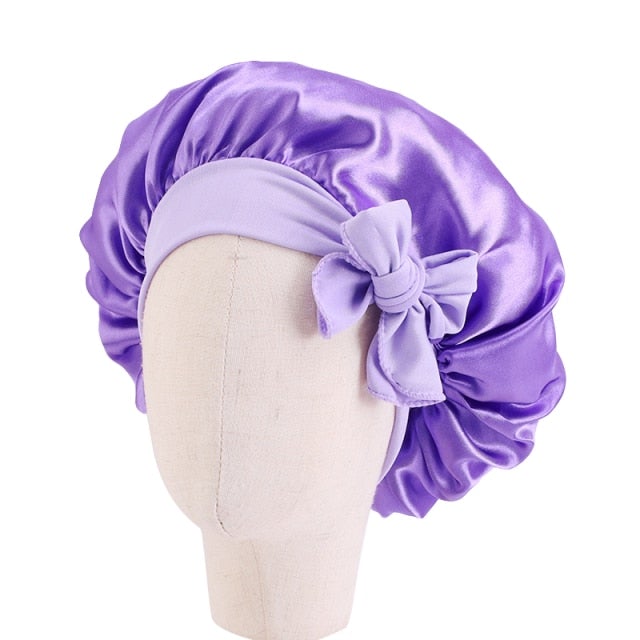 Kid's Satin Bonnet Single Layer: Wide Stretchy Edges Tie Band Kid Size)