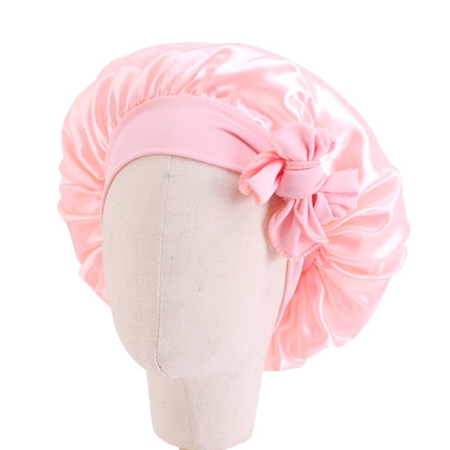 Kid's Satin Bonnet Single Layer: Wide Stretchy Edges Tie Band Kid Size)